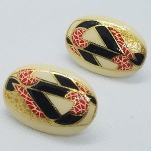 Patterned Off-White Oval Earrings